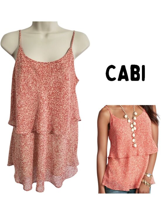 CAbi Tops - CAbi Red & Cream Paprika Ruffled Tiered Lined Cami Top - Women's M